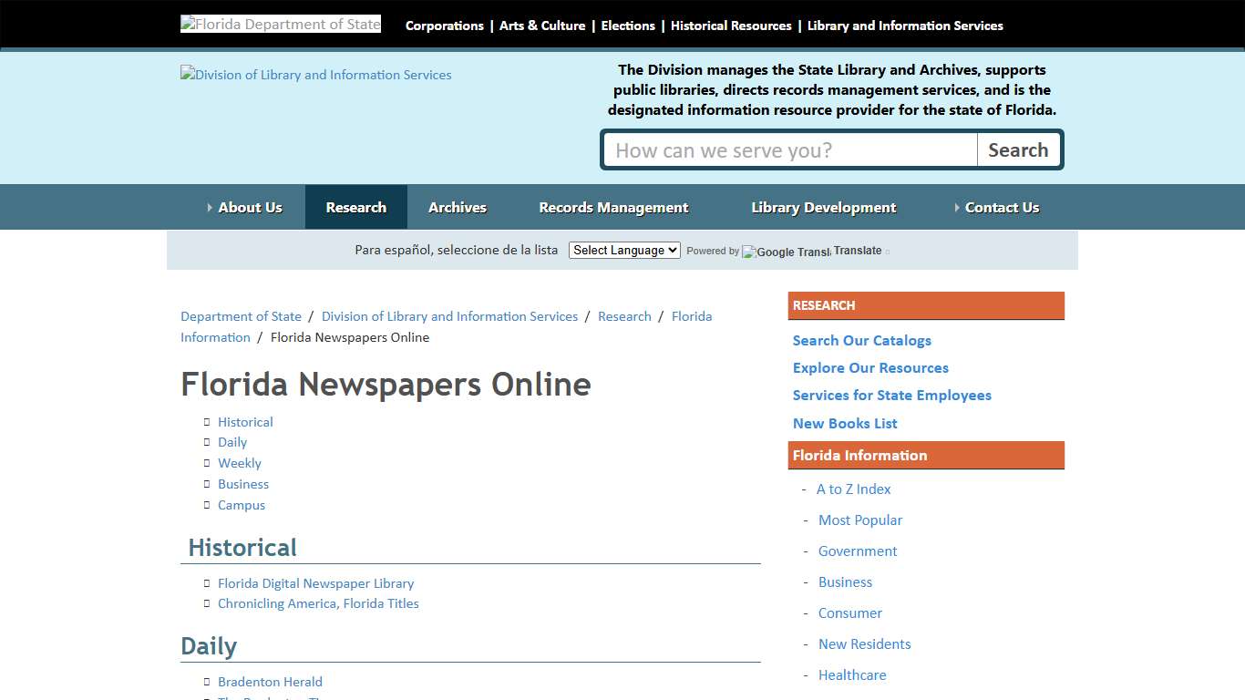 Florida Newspapers Online - Division of Library and Information Services - Florida Department of State